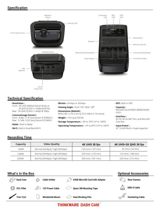 Thinkware Dash Cam U3000